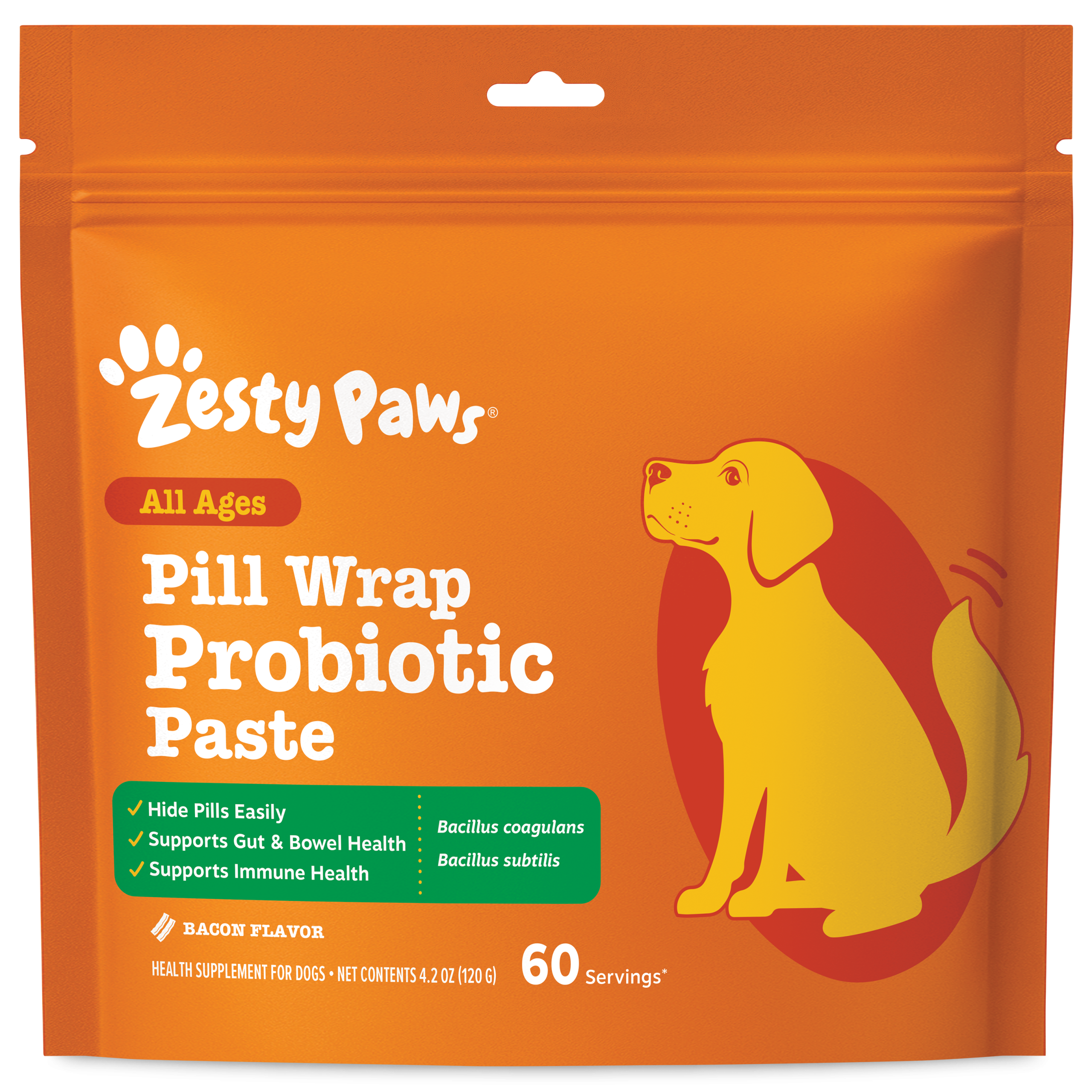 810030592259_ZP_Dog_AllAges_PillWrapProbioticPaste_Bacon_4oz_Pouch_02-PR1-60004_v1_Front.png